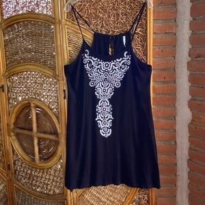 Black Spaghetti Strap Dress with White Embossed Front Size Small NWOT